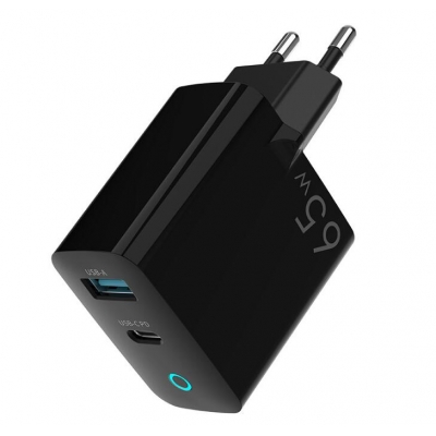 Dual Ports PD 65W + QC 3.0 Travel Charger fast charge smartphone and Laptops